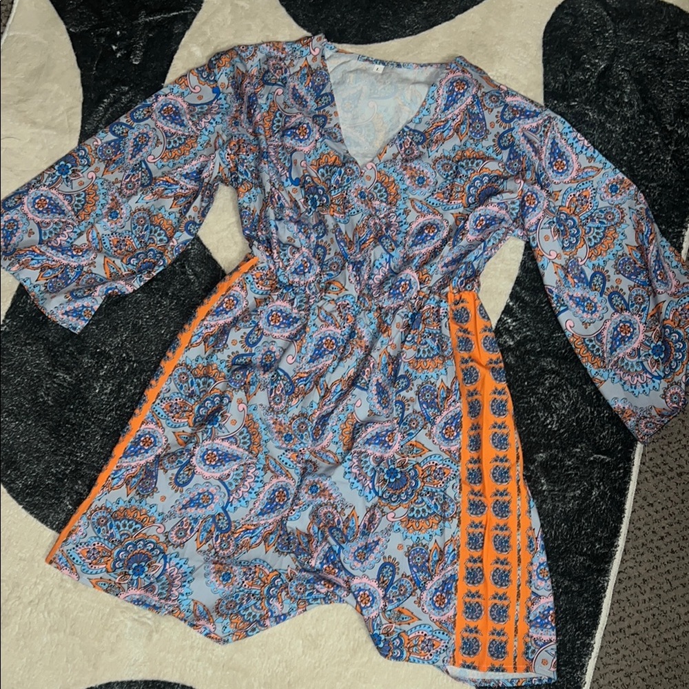 Colorful Paisley Print shorts romper with bell sleeves